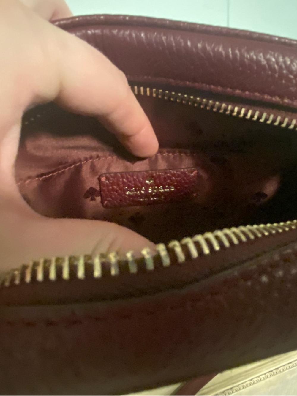 EUC kate spade Chevron Colorblock Leather Crossbody Burgundy and Pink. Callout - Picture 11 of 11